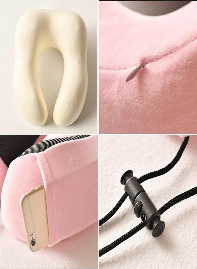 Topinon Neck Pillow for Travel - Travel Pillow for Flights - Travelling Accessories for Train - Neck Support Pillow for Car - Neck Rest for Sleeping - Memory Foam Pillows for Men Woman (Pink) - Image 2